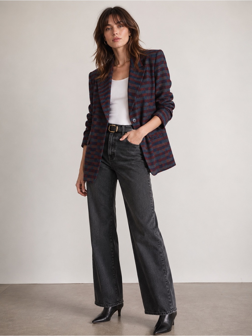 Vintage Colours Alexander Julian Wool Blazer Teal Burgundy Plaid Size 8